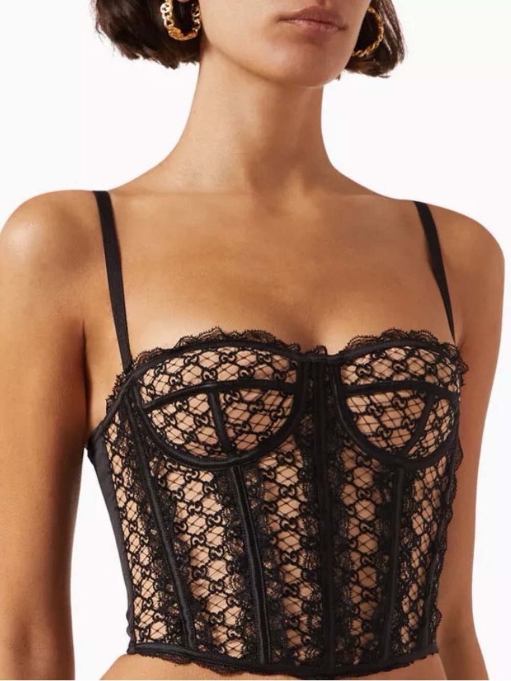 Gucci GG Lace Corset Bustier Top NWT Black/Nude Size Small